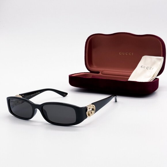 NEW GUCCI GG1661S 001 OVAL BLACK  WOMEN SUNGLASSES GUCCI - Picture 1 of 13